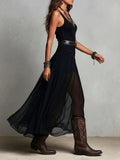 European And American-style Black Strap Long Dress